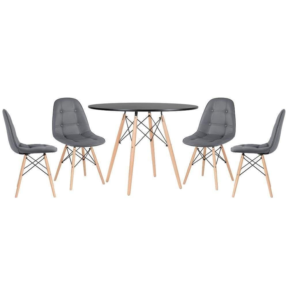 Kit - Mesa Eames 100 Cm Preto + 4 Cadeiras Botonê Cinza Escuro Mesa Preto Com Cadeiras Cinza Escuro