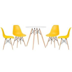 Kit - Mesa Eames 70 Cm Branco + 4 Cadeiras Eames Dsw Amarelo Mesa Branco Com Cadeiras Amarelo