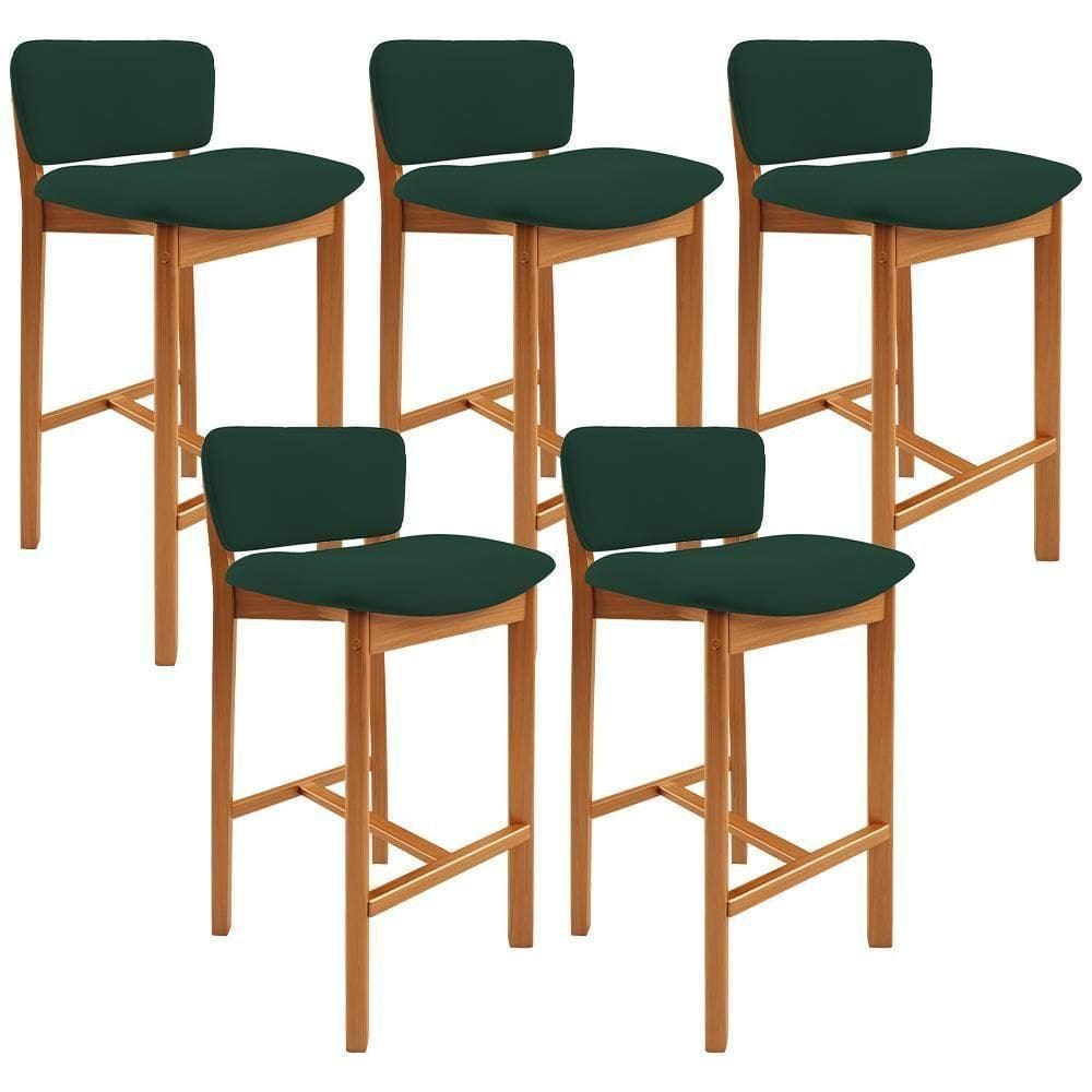 Kit 05 Banquetas Alta Para Cozinha Sala De Jantar Bar Dara L02 Suede Verde Musgo - Lyam Decor