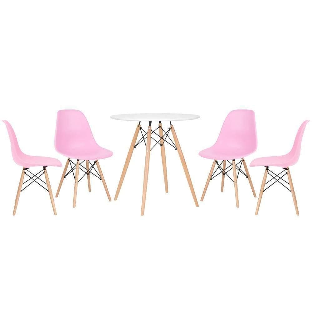 Kit - Mesa Eames 70 Cm Branco + 4 Cadeiras Eames Dsw Rosa Claro Mesa Branco Com Cadeiras Rosa