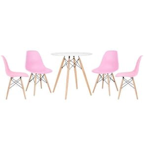 Kit - Mesa Eames 70 Cm Branco + 4 Cadeiras Eames Dsw Rosa Claro Mesa Branco Com Cadeiras Rosa