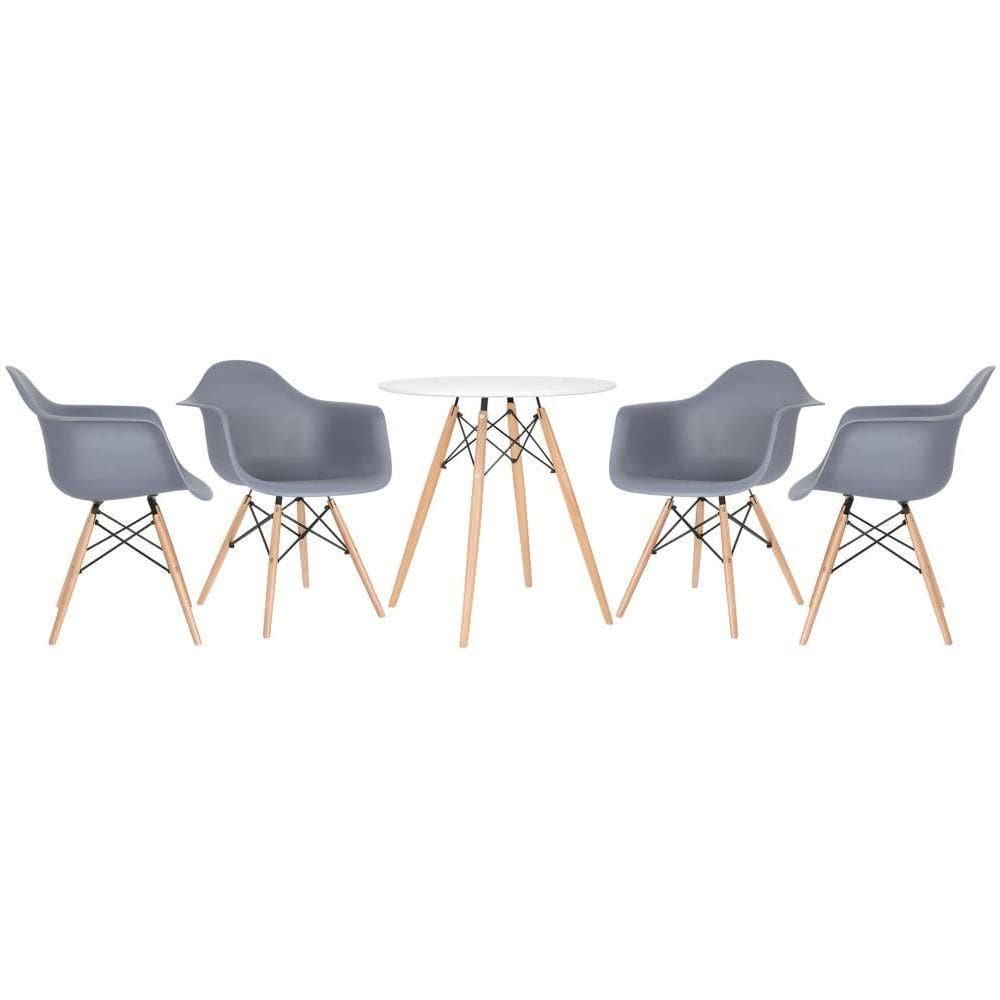 Kit - Mesa Eames 70 Cm Branco + 4 Cadeiras Eames Daw Cinza Escuro Mesa Branco Com Cadeiras Cinza Escuro