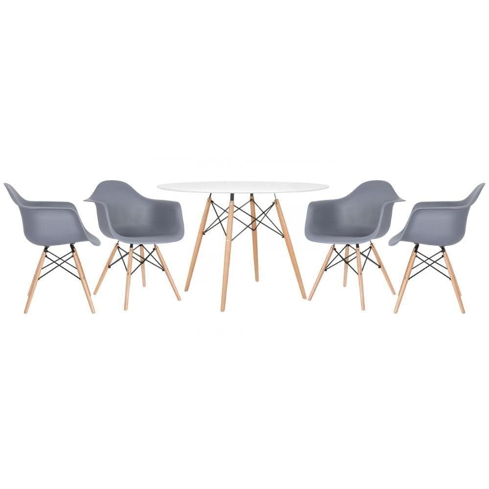 Kit - Mesa Eames 120 Cm Branco + 4 Cadeiras Eames Daw Cinza Escuro Mesa Branco Com Cadeiras Cinza Escuro