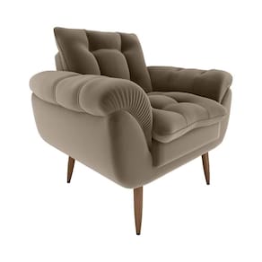 Poltrona Decorativa Confortável Pés Em Madeira Maciça Xangai Matrix Veludo Capuccino