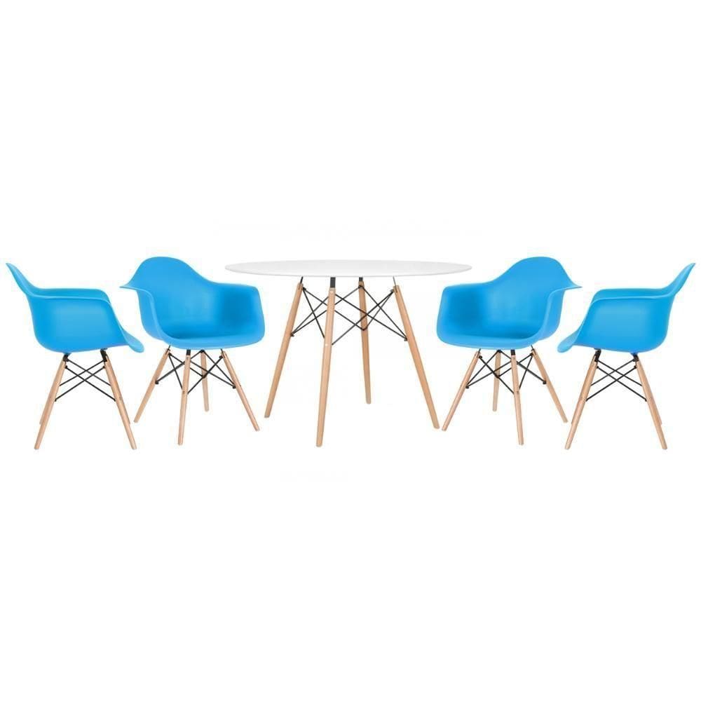 Kit - Mesa Eames 120 Cm Branco + 4 Cadeiras Eames Daw Azul Céu Mesa Branco Com Cadeiras Azul Céu