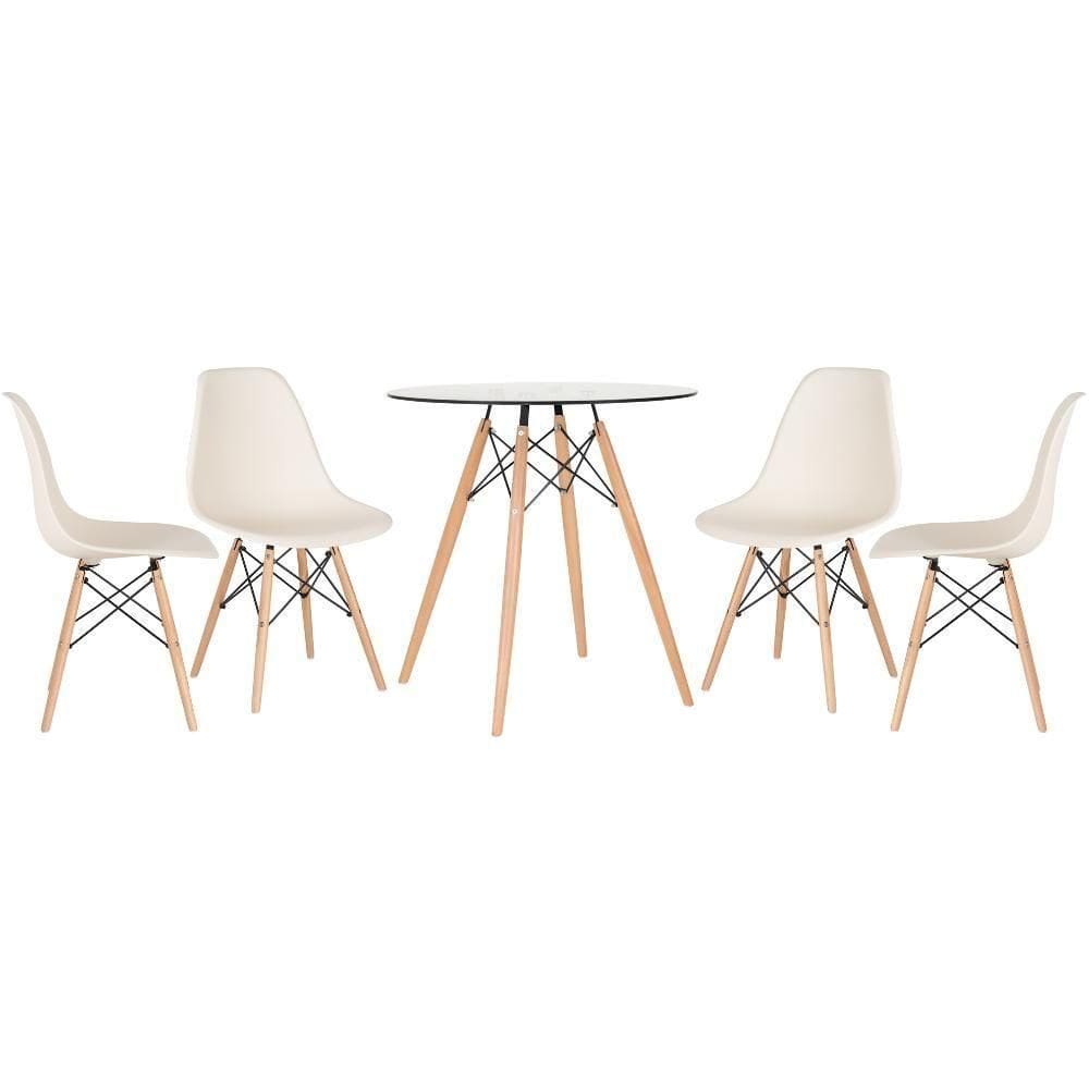 Mesa Redonda Eames Com Tampo De Vidro 70 Cm + 4 Cadeiras Eiffel Dsw Creme Creme