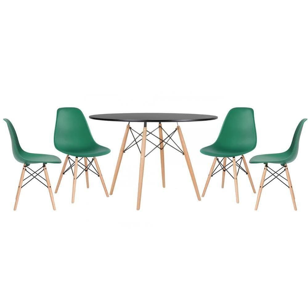 Kit - Mesa Eames 120 Cm Preto + 4 Cadeiras Eames Dsw Verde Escuro Mesa Preto Com Cadeiras Verde Escuro