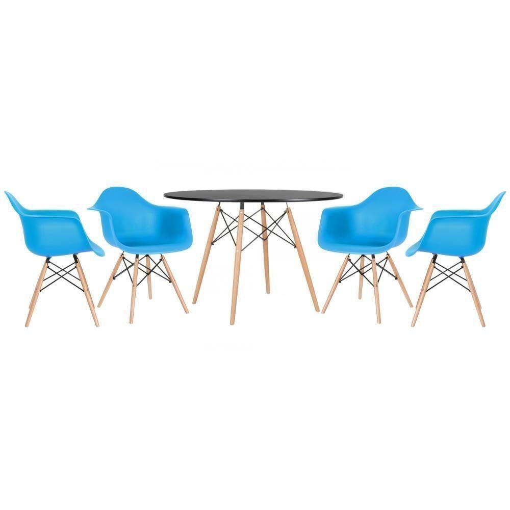 Kit - Mesa Eames 120 Cm Preto + 4 Cadeiras Eames Daw Azul Céu Mesa Preto Com Cadeiras Azul Céu