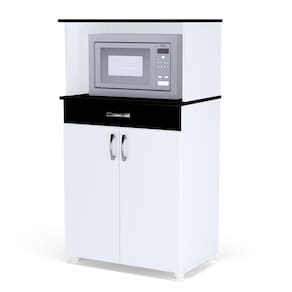 Balcão Cozinha Para Micro-ondas Carina Branco-preto - Ajl Móveis Branco-preto