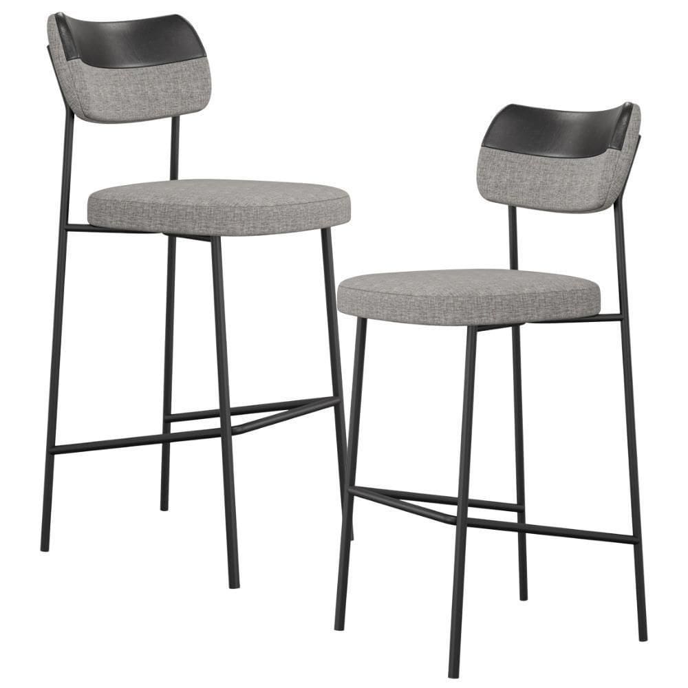 Kit 02 Banquetas Alta Bar Cozinha Sala Jantar Preto Melina L02 Couríssimo Preto Linho Cinza - Lyam Decor