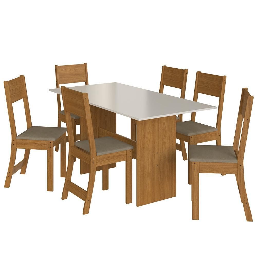 Mesa de Jantar Karla 150x76 com Tampo em MDP e 6 Cadeiras - Indekés