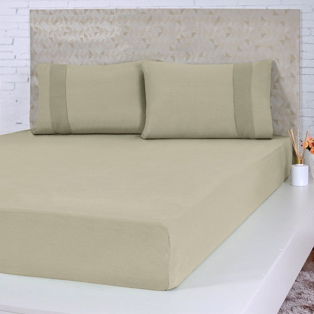 Jogo de Cama Queen Malha 3 Pçs Bella Cama 100% Algodão 158x198x35cm