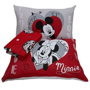 Jogo De Cama Portallar Casal Malha Mista Estampado Disney Joy Mickey Minnie Lovers 3 Peças Vermelho