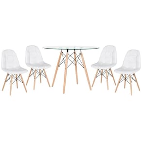 Kit - Mesa De Vidro Eames 100 Cm + 4 Cadeiras Eames Botonê Branco Branco