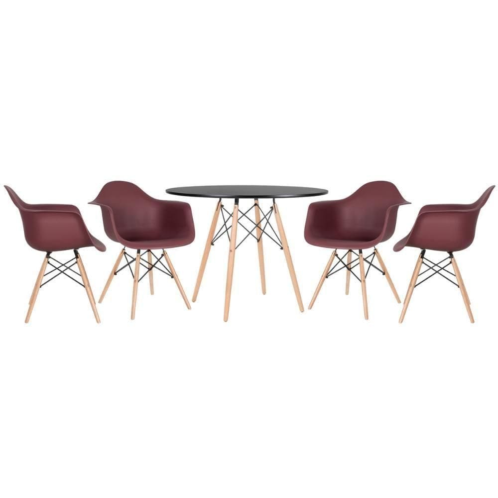 Kit - Mesa Eames 100 Cm + 4 Cadeiras Eames Daw Mesa Preto Com Cadeiras Marrom Mesa Preto Com Cadeiras Marrom