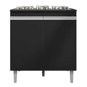 Balcão Gabinete Para Cooktop Cozinha Andréia 4/5 Bocas com Tampo 2 Portas Preto - Abmaza