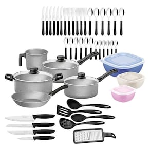 Kit Cozinha 47 Peças Panelas Antiaderentes, Talheres, Facas, Potes E Utensílios Tramontina 20297612