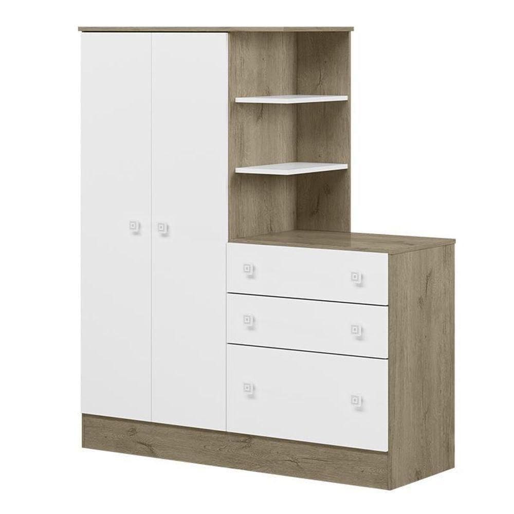 Guarda Roupa Com Cômoda Infantil Doce Sonho 2 Portas E 3 Gavetas Carvalho-branco - Qmovi Carvalho-branco