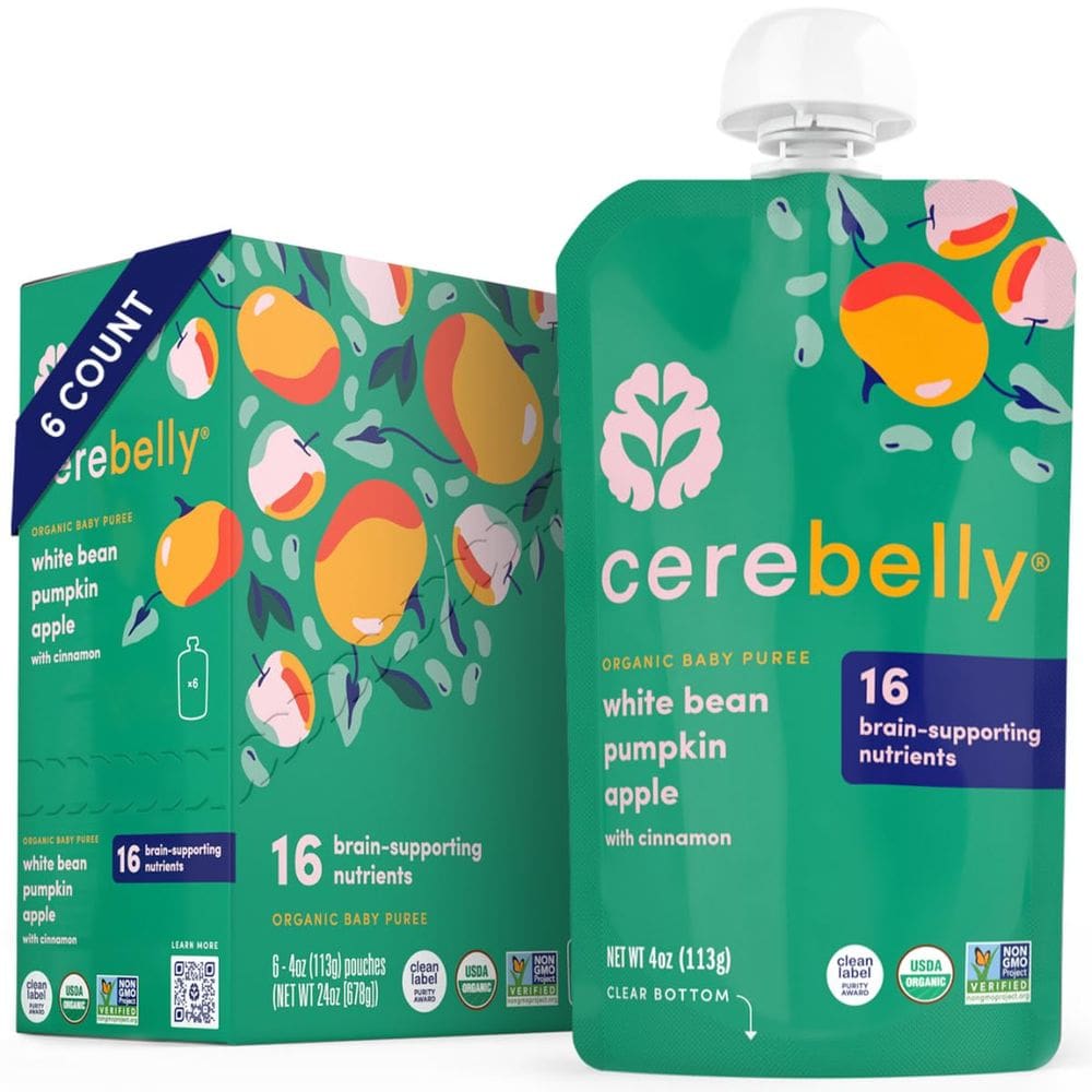 Bolsas de comida para bebês Cerebelly Organic, 6 meses ou mais, 4 onças, pacote com 6