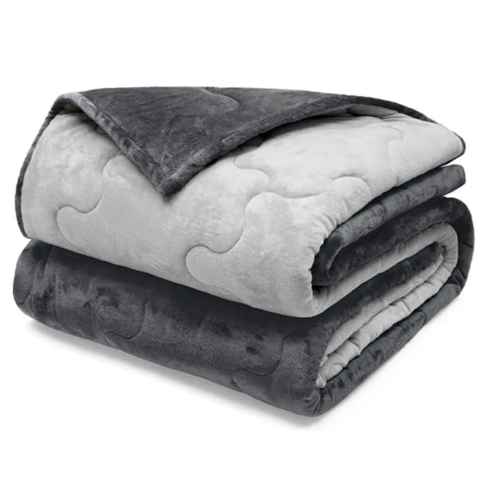 Edredom Buettner King Plush Flannel 100% Poliéster Dupla Face 260mx280m Metal Escuro E Metal Claro
