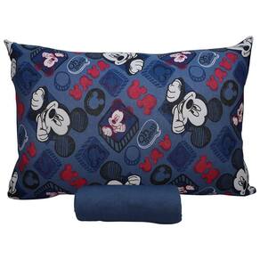 Jogo De Cama Portallar Solteiro Malha 100% Algodão Disney Mickey Simpático 2 Pçs Azul