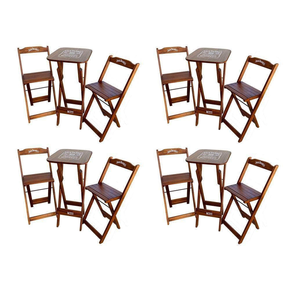 Kit 4 Conjuntos Bistrô Mesa Com 2 Banquetas Dobráveis De Madeira Personalizada Jack - Imbuia