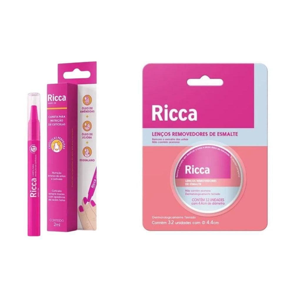 Kit Ricca Caneta Para Cutículas+lenço Removedor De Esmalte 32un