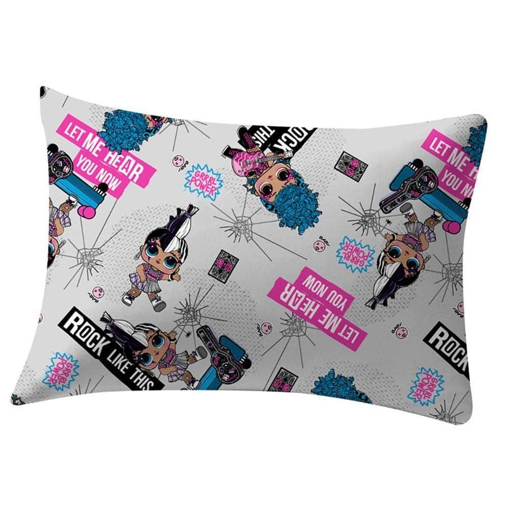 Fronha Portallar Malha Estampada Lol Omg Rock In Roll 48cmx68cm Cinza