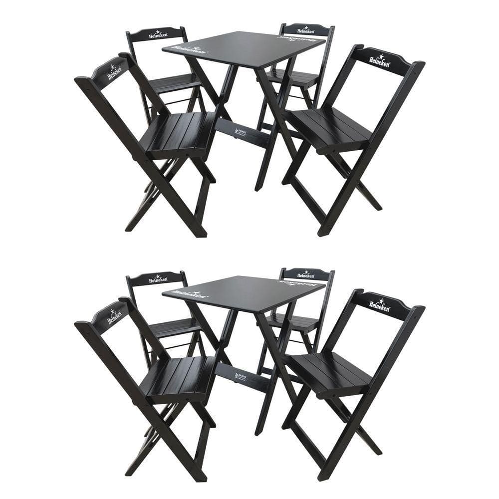 Kit 2 Conjuntos Mesa Dobrável Madeira 70x70 Com 4 Cadeiras Personalizada Hei Preta - Tarimatã