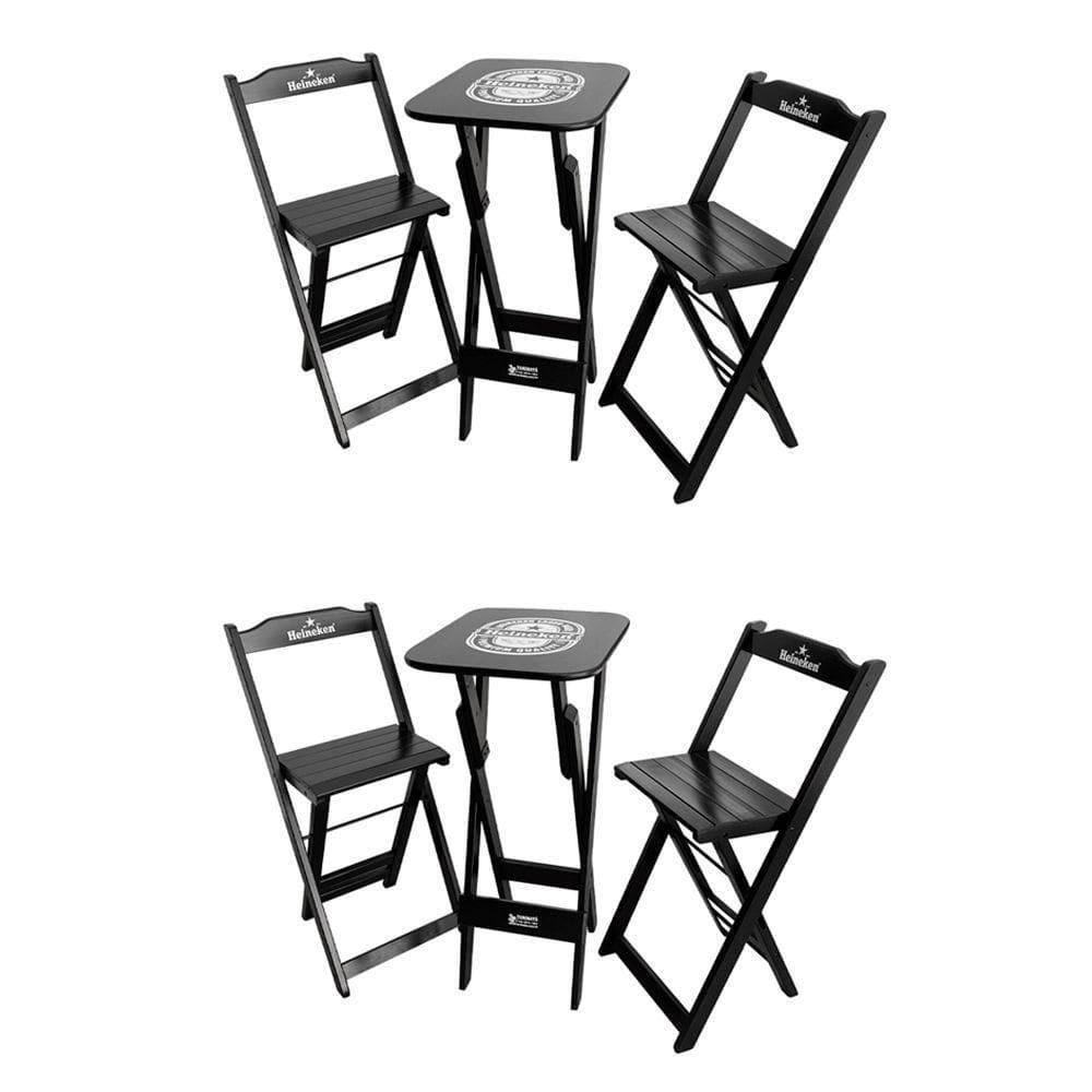 Kit 2 Conjuntos Bistrô Mesa Com 2 Banquetas Dobráveis De Madeira Personalizada Hei - Preta