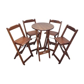Mesa Bistrô Dobrável De Madeira Redonda Com 4 Banquetas Imbuia - Tarimatã