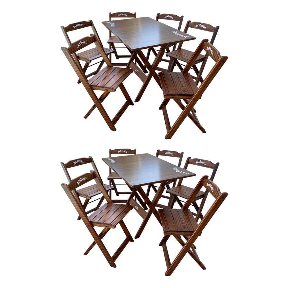 Kit 2 Conjuntos Mesa Dobrável Madeira 110x70 Com 6 Cadeiras Personalizada Jack Imbuia - Tarimatã