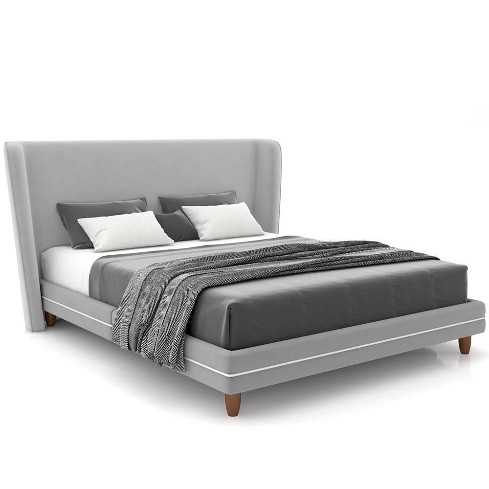 Cabeceira Casal Nilo 195cm Com Cama Pés Madeira Suném P05 Veludo Cinza - Lyam Decor