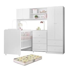 Dormitório Infantil Sophia Conjugado, Cômoda E Berço Branco Com Colchão Supreme - Peternella Móveis Branco