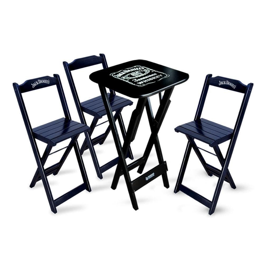 Conjunto De Mesa Bistrô Dobrável Jack Daniel`s Com 3 Banquetas De Madeira Preta