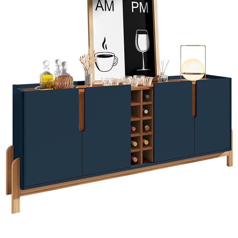 Buffet Aparador Lizz 190cm 4 Portas Com Adega Azul Cobalto-cedro - Casa D Azul Cobalto-cedro