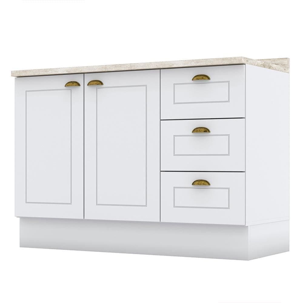 Balcão Pia 2 Portas E 3 Gavetas 120cm Americana Branco Com Tampo Calcare - Móveis Henn Branco-calcare