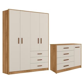 Jogo De Quarto Infantil Pérola Guarda Roupa E Cômoda Nature-off White - Peternella Móveis Nature-off White