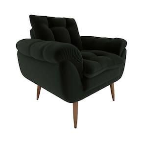 Poltrona Decorativa Confortável Pés Em Madeira Maciça Xangai Matrix Veludo Preto