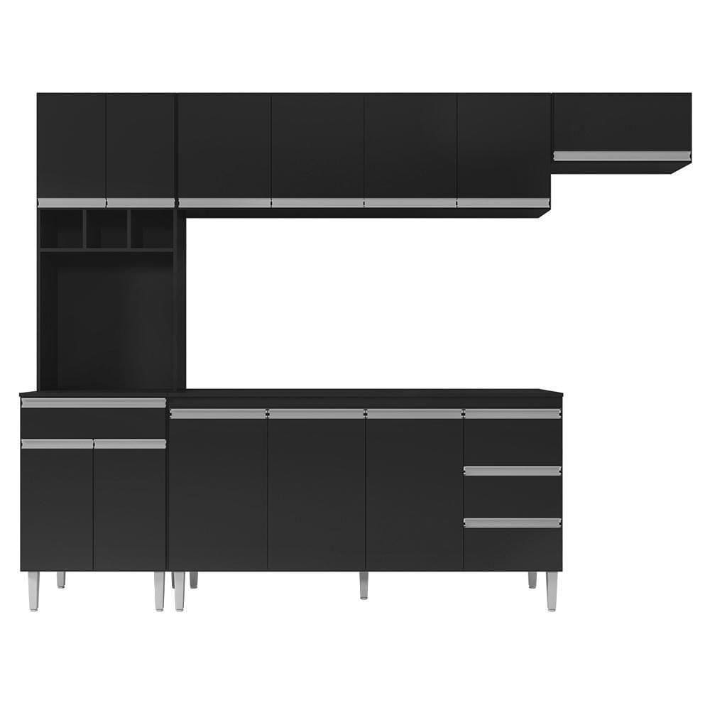 Cozinha Modulada Andréia 5 Peças 274cm Preto - Ajl Móveis Preto