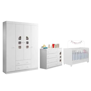 Dormitório Infantil Lívia Guarda Roupa, Cômoda E Berço Branco - Phoenix Baby Branco