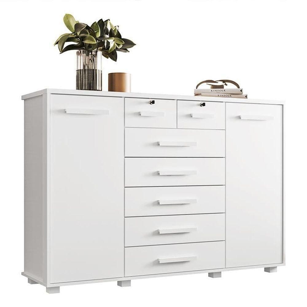 Cômoda Fontana 2 Portas E 7 Gavetas Branco Fosco - Móveis Albatroz Branco Fosco