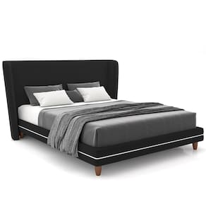 Cabeceira Casal Nilo 140cm Com Cama Pés Madeira Suném P05 Veludo Preto - Lyam Decor