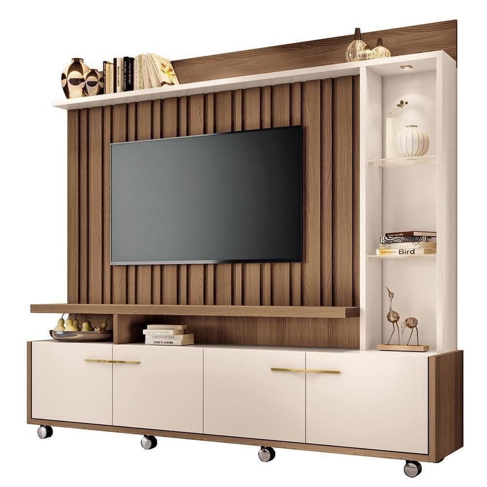Estante Home Theater Titan Ripado Castanho-off White Para Até 60? - Hb Móveis Castanho-off White