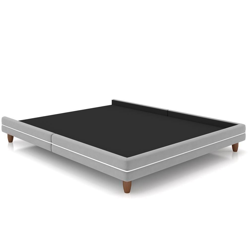 Cama Casal Base Pés Madeira 203cm Suném P05 Veludo Cinza - Lyam Decor