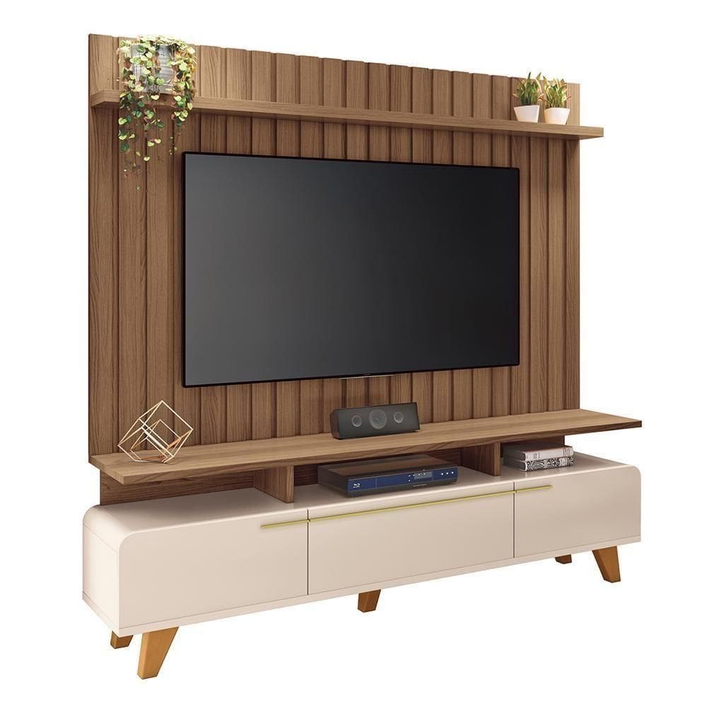 Rack Bancada Essenza Com Painel Link Off White-castanho Para Até 70? - Hb Móveis Off White-castanho