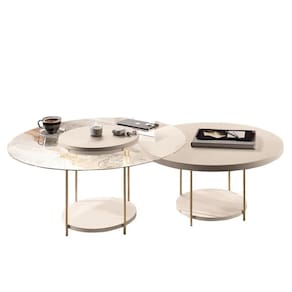 Conjunto De Mesas De Centro Sky Com Tampo De Vidro E Em Mdf Off White - Hb Móveis Off White