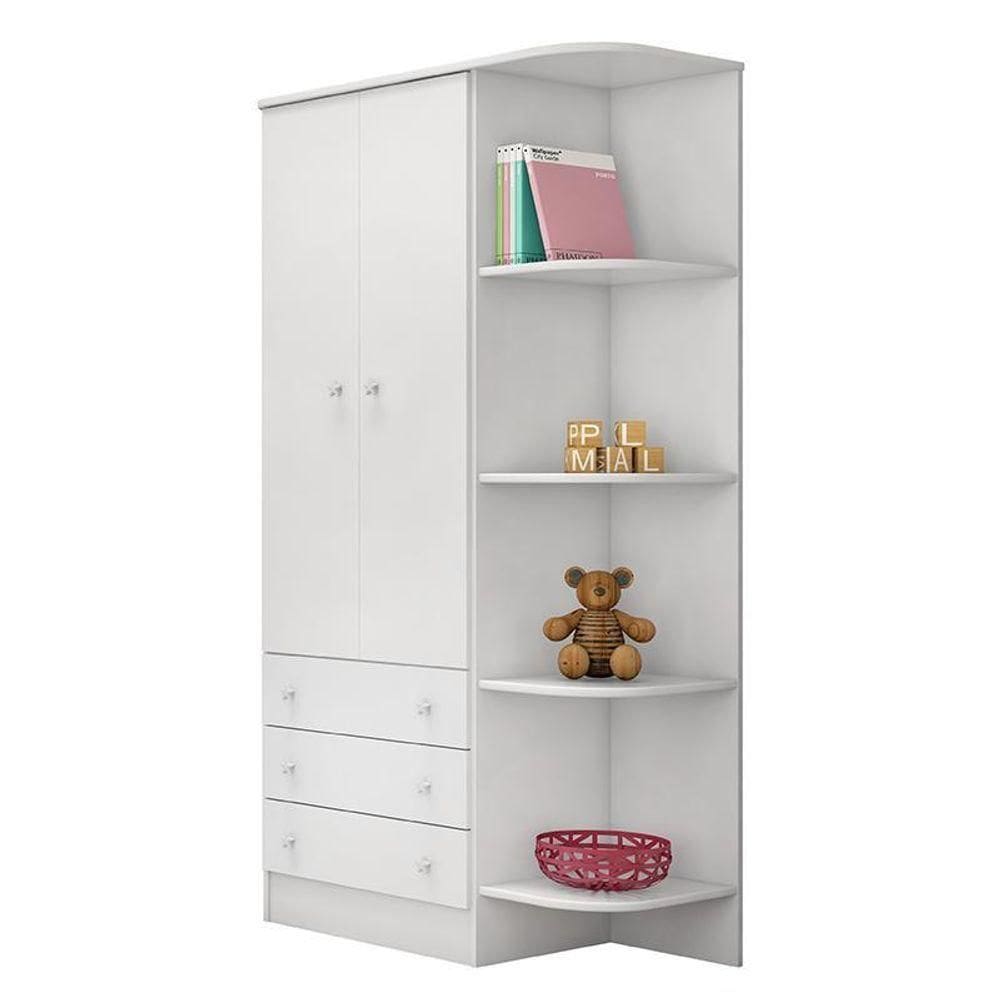 Guarda Roupa Infantil 2 Portas E 3 Gavetas Doce Sonho Branco Com Nicho - Qmovi Branco