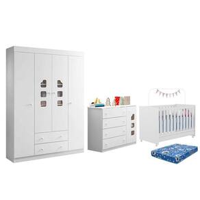 Dormitório Lívia Guarda Roupa, Cômoda E Berço Branco Com Colchão Physical - Phoenix Baby Branco