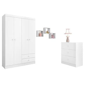 Dormitório Infantil Louise Com Guarda Roupa, Cômoda E Nichos Branco - Ajl Móveis Branco